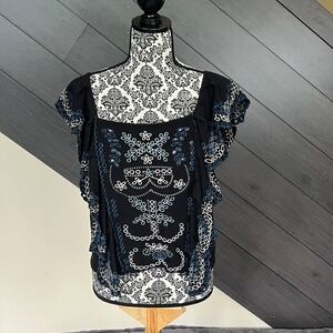 Free People La Cienga‎ Embroidered Flutter Sleeve Top